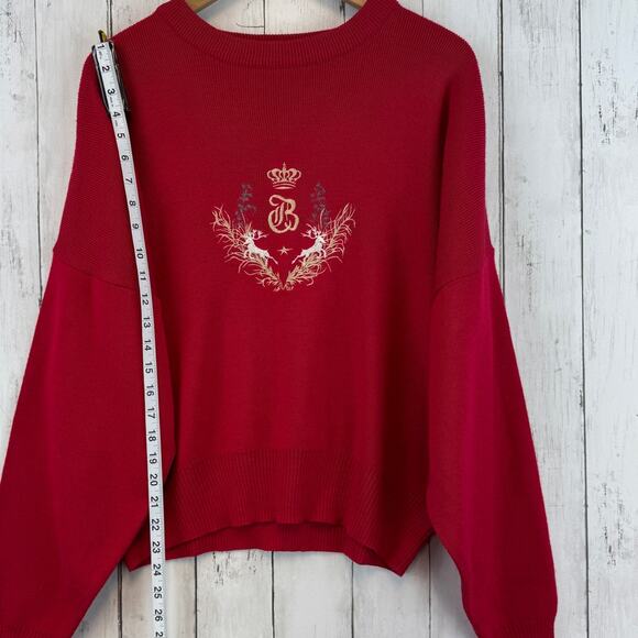 VTG Bogner Red Wool Blend Embroidered Crest Crown Deer Ski Sweater Size Large - Picture 11 of 13